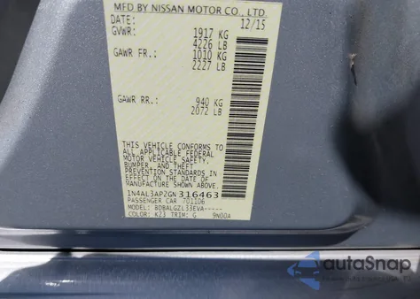 2016 Nissan Altima 2.5/2.5 S/2.5 Sl/2.5 Sr/2.5 Sv из США, поврежденный, VIN 1N4AL3AP2GN316463